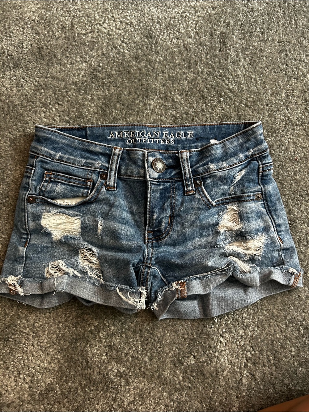 American Eagle Outfitters Women's Distressed Light Blue Denim Shorts